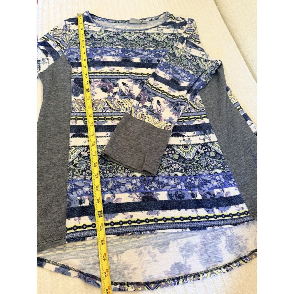 Zenergy by Chico's Large 2 Blue Purple Boho Print Tunic Top Long Sleeve - Picture 9 of 15